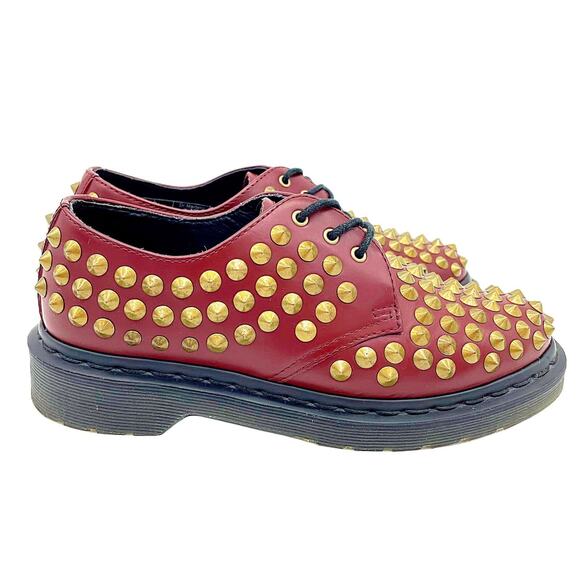 Dr. Martens Harlen Cherry Red Rouge Leather Studded Lace Up Oxford US M 5/W 6